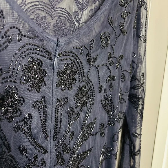 🥂 Aidan Mattox New Beaded Organza Formal Dress Navy Blue Size 6 - Picture 11 of 14